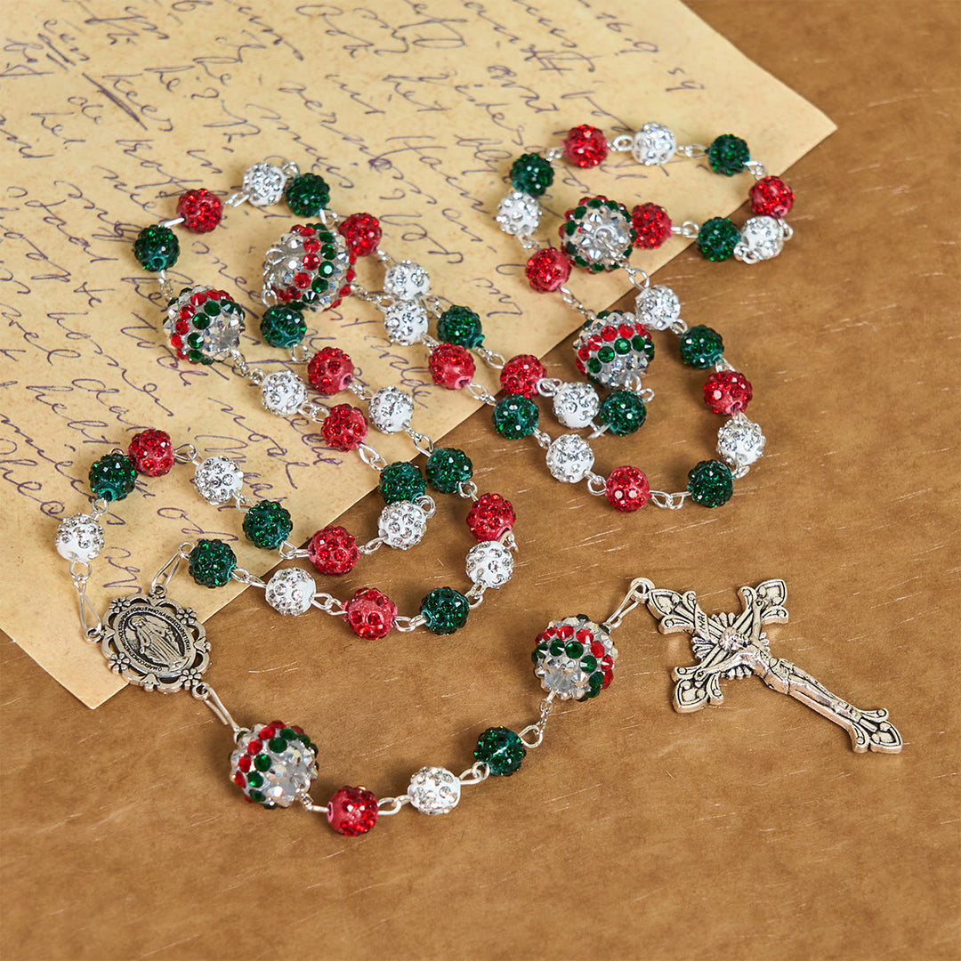 Christianartworkshop Kristallbesetzte dreifarbige Perlen und Wundertätige Medaille, glamouröser funkelnder Rosenkranz - image 3