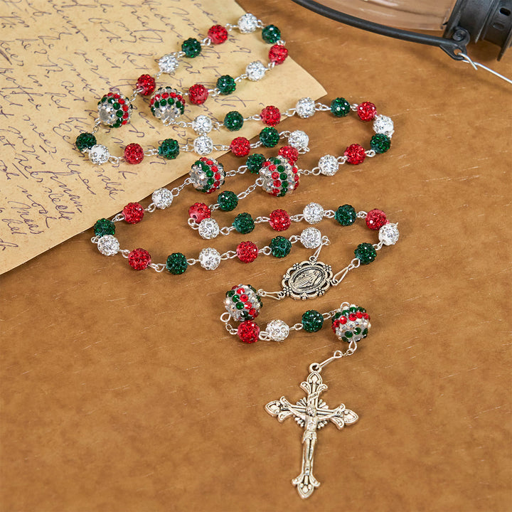 Christianartworkshop Kristallbesetzte dreifarbige Perlen und Wundertätige Medaille, glamouröser funkelnder Rosenkranz - image 4