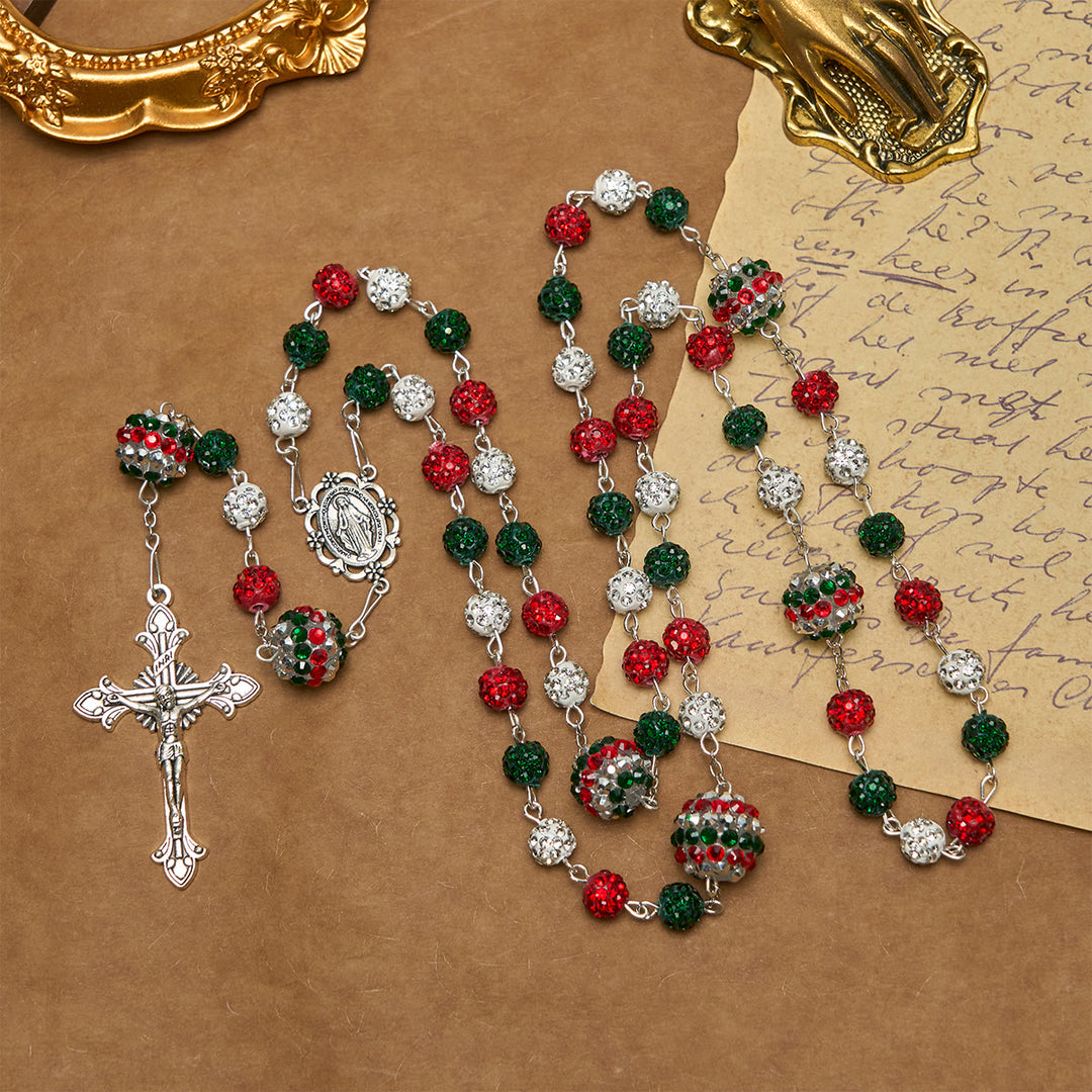 Christianartworkshop Kristallbesetzte dreifarbige Perlen und Wundertätige Medaille, glamouröser funkelnder Rosenkranz - image 5