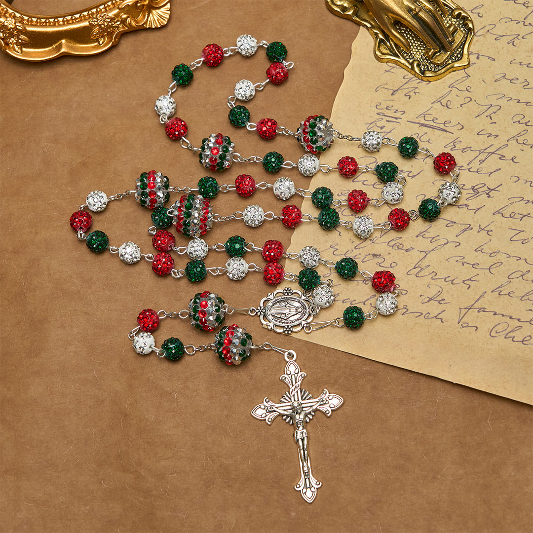 Weihnachtsgeschenk von Christianartworkshop: Kristallbesetzter dreifarbiger Rosenkranz mit Wundermedaille und funkelnder Glamourösem Design - image 17