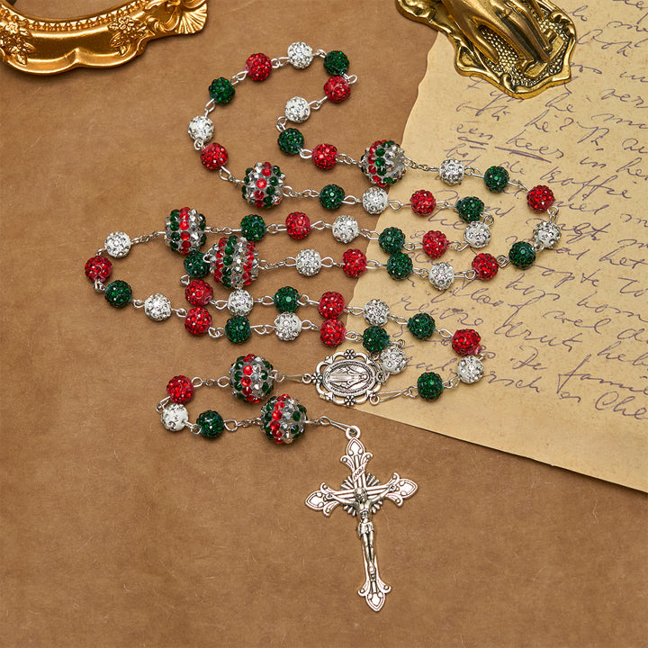 Weihnachtsgeschenk von Christianartworkshop: Kristallbesetzter dreifarbiger Rosenkranz mit Wundermedaille und funkelnder Glamourösem Design - image 17
