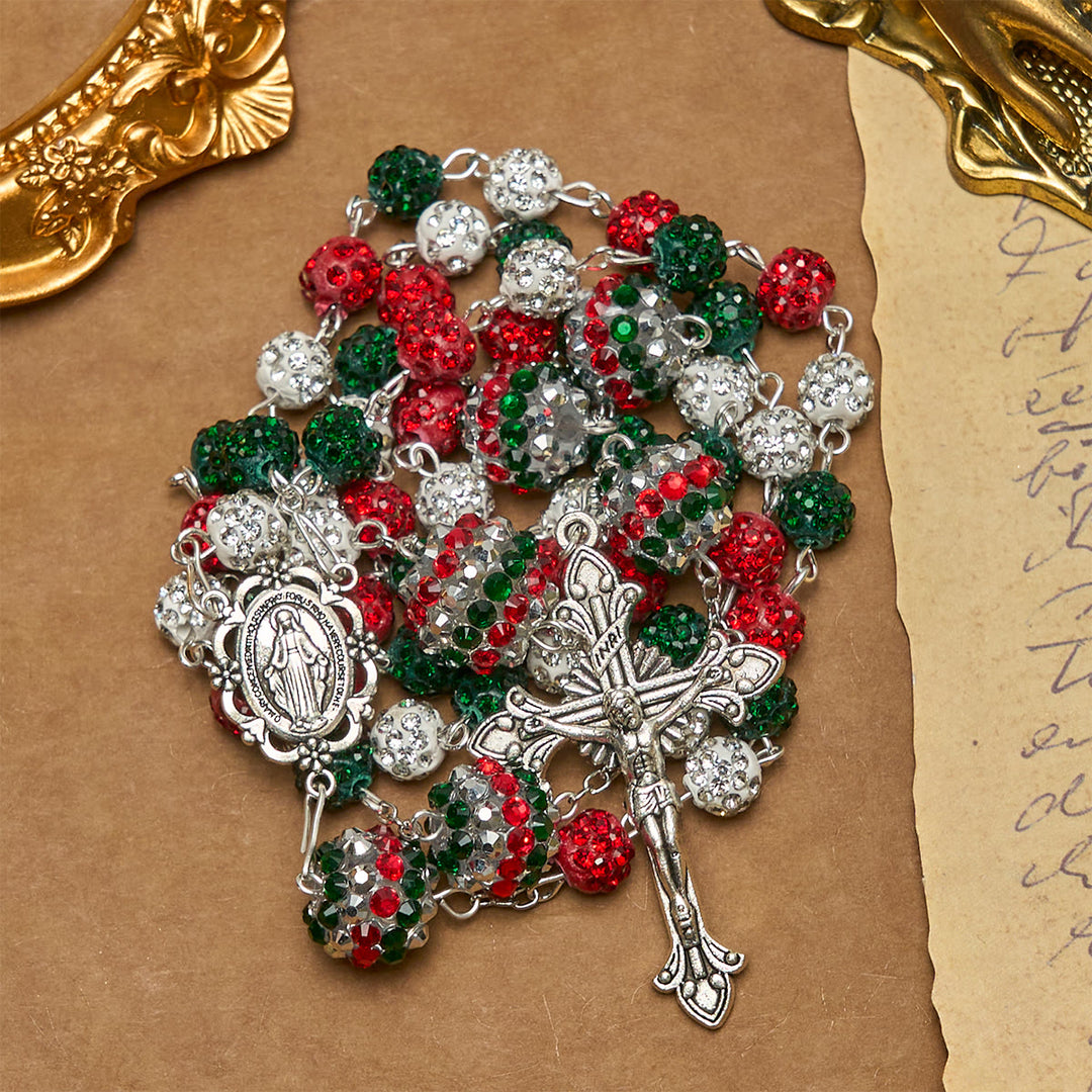 Christianartworkshop Kristallbesetzte dreifarbige Perlen und Wundertätige Medaille, glamouröser funkelnder Rosenkranz - image 8