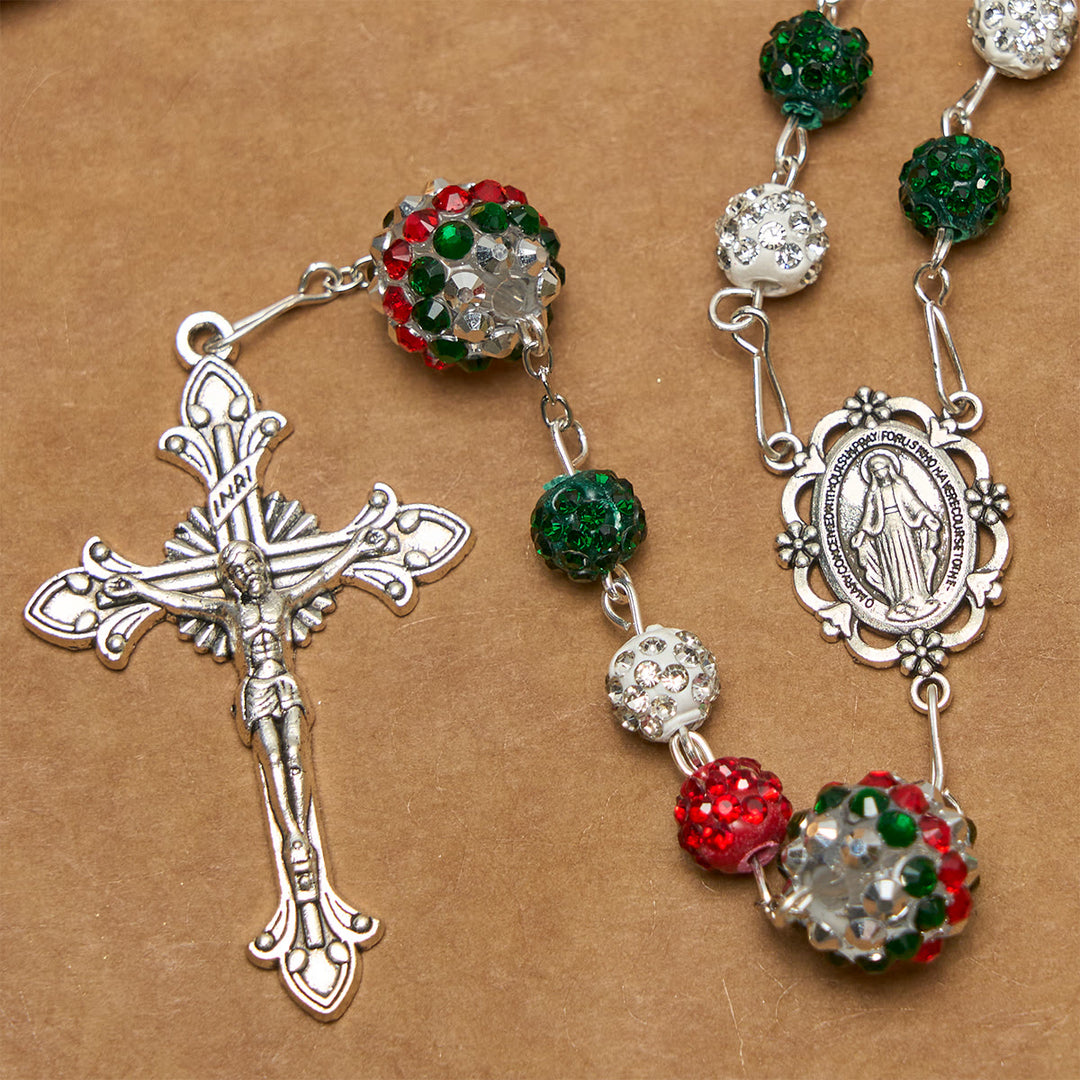 Christianartworkshop Kristallbesetzte dreifarbige Perlen und Wundertätige Medaille, glamouröser funkelnder Rosenkranz - image 6