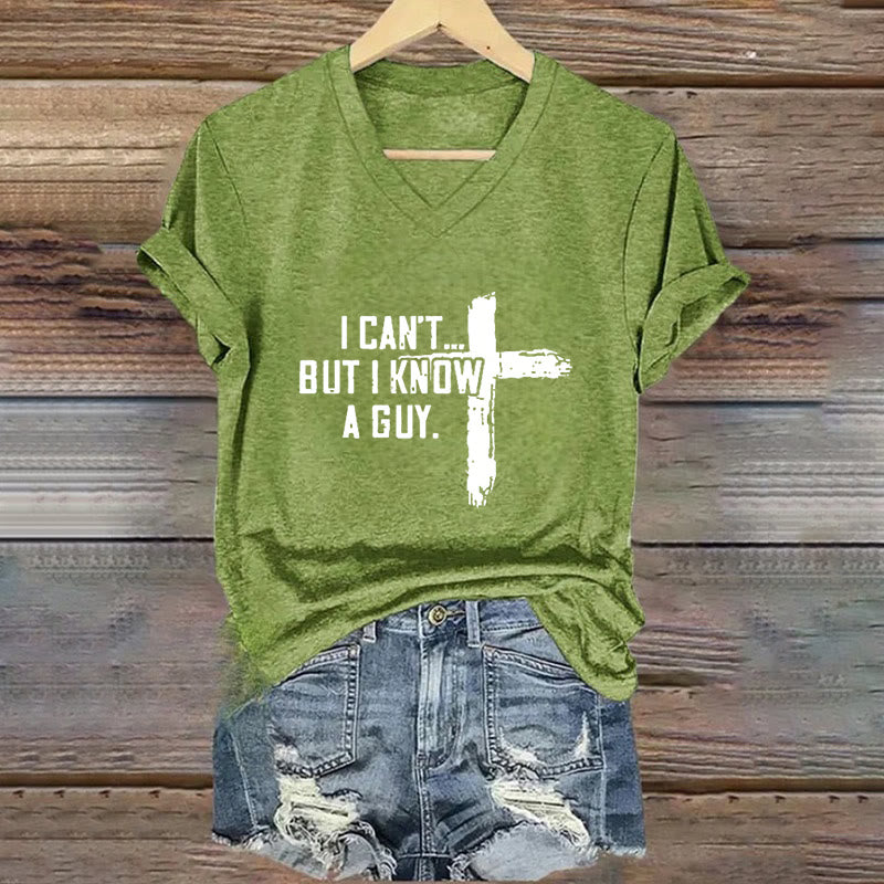 Christianartworkshop Damen T-Shirt mit V-Ausschnitt und Aufdruck „I Can't But I Know A Guy Faith“ - Grün - 4XL - image 6
