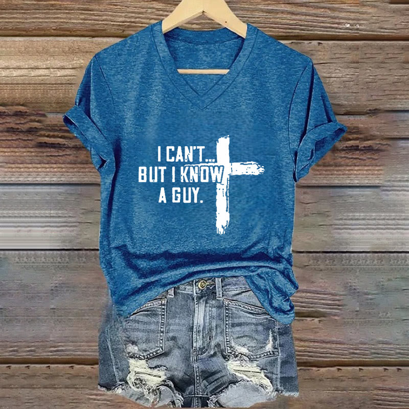 Christianartworkshop Damen T-Shirt mit V-Ausschnitt und Aufdruck „I Can't But I Know A Guy Faith“ - Blau - 4XL - image 8