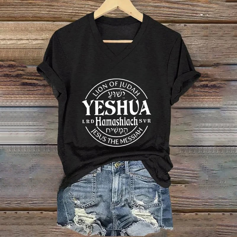 Christianartworkshop Damen-T-Shirt mit V-Ausschnitt und Löwe von Juda, Yeshua-Aufdruck - Schwarz - 4XL - image 1