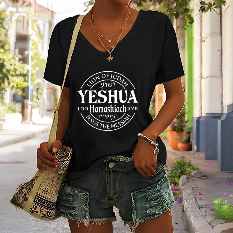 Christianartworkshop Damen-T-Shirt mit V-Ausschnitt und Löwe von Juda, Yeshua-Aufdruck - image 2