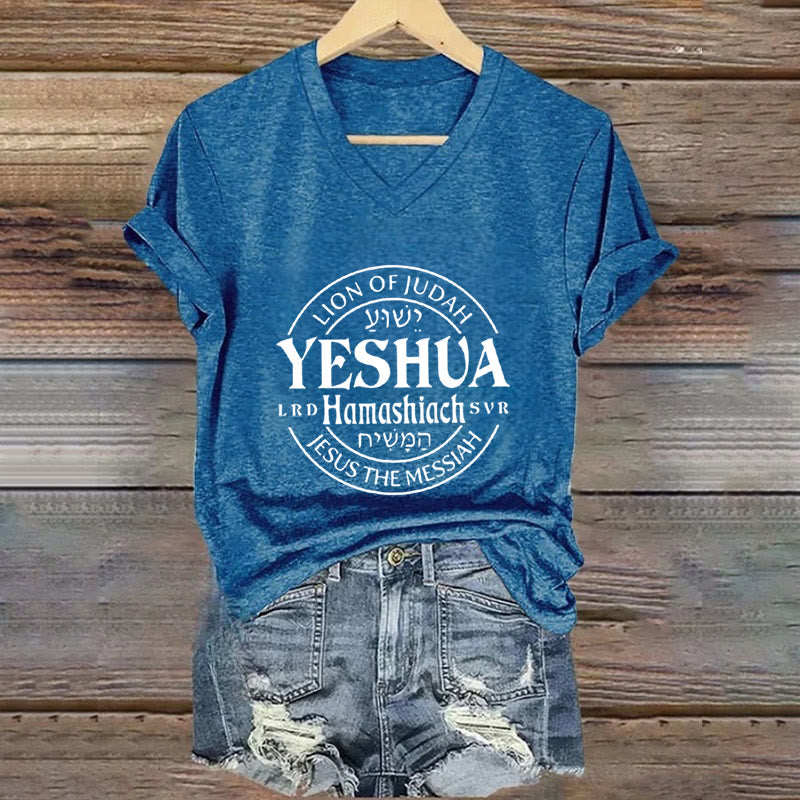 Christianartworkshop Damen-T-Shirt mit V-Ausschnitt und Löwe von Juda, Yeshua-Aufdruck - Blau - 4XL - image 8