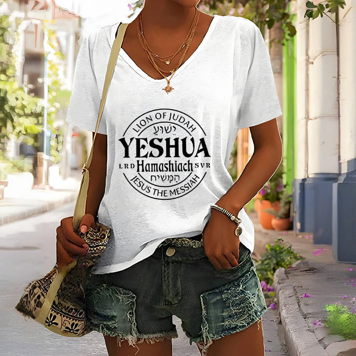 Christianartworkshop Damen-T-Shirt mit V-Ausschnitt und Löwe von Juda, Yeshua-Aufdruck - image 5