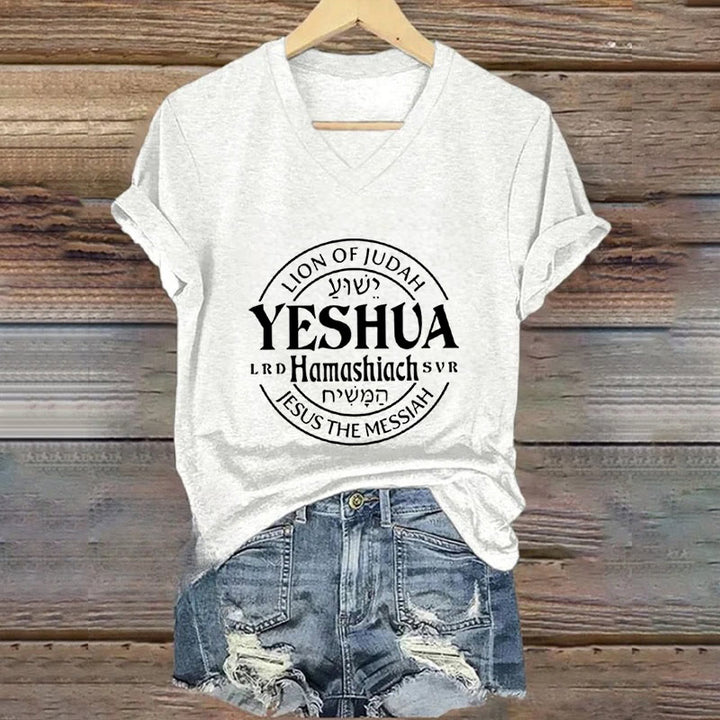 Christianartworkshop Damen-T-Shirt mit V-Ausschnitt und Löwe von Juda, Yeshua-Aufdruck - Weiß - 4XL - image 4