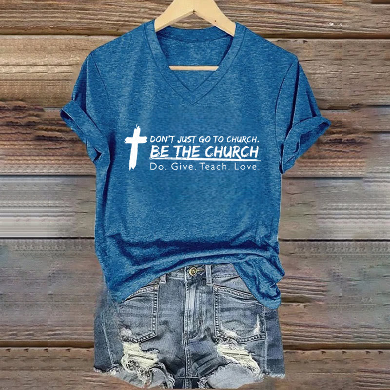 Christianartworkshop Damen T-Shirt mit V-Ausschnitt „Don't Just Go To Church Be The Church“ - Blau - 4XL - image 8