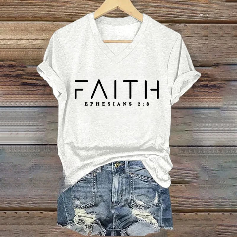 Christianartworkshop Damen-T-Shirt mit V-Ausschnitt und Glaubensaufdruck - Weiß - 4XL - image 1
