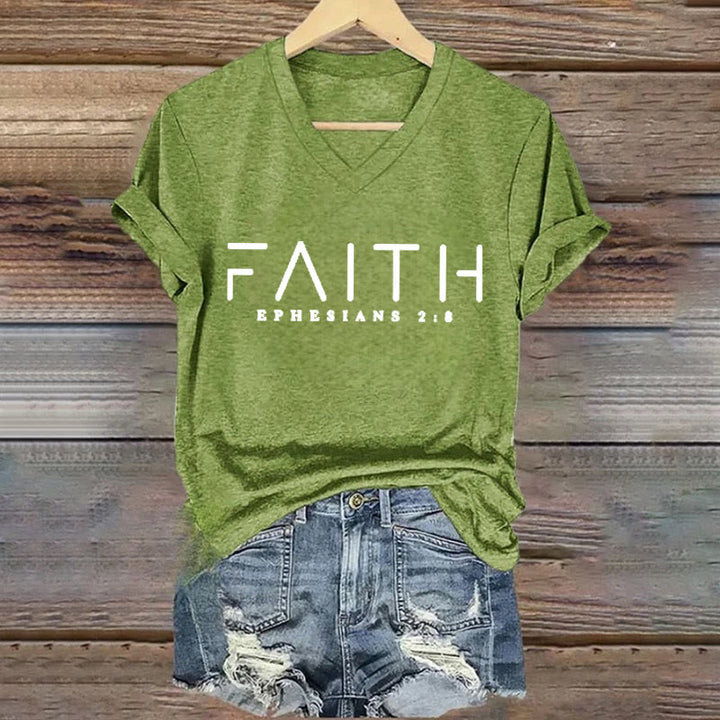 Christianartworkshop Damen-T-Shirt mit V-Ausschnitt und Glaubensaufdruck - Grün - 4XL - image 6