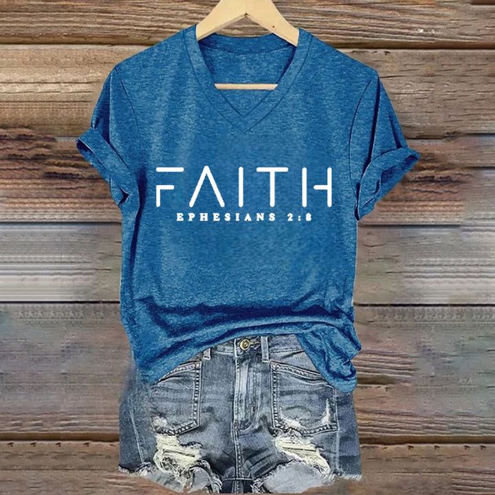 Christianartworkshop Damen-T-Shirt mit V-Ausschnitt und Glaubensaufdruck - Blau - 4XL - image 8