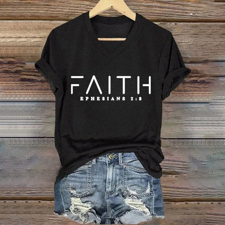 Christianartworkshop Damen-T-Shirt mit V-Ausschnitt und Glaubensaufdruck - Schwarz - 4XL - image 4