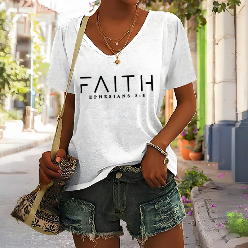Christianartworkshop Damen-T-Shirt mit V-Ausschnitt und Glaubensaufdruck - image 2