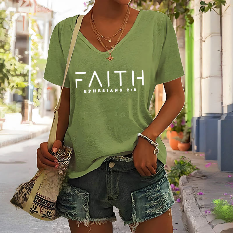 Christianartworkshop Damen-T-Shirt mit V-Ausschnitt und Glaubensaufdruck - image 7