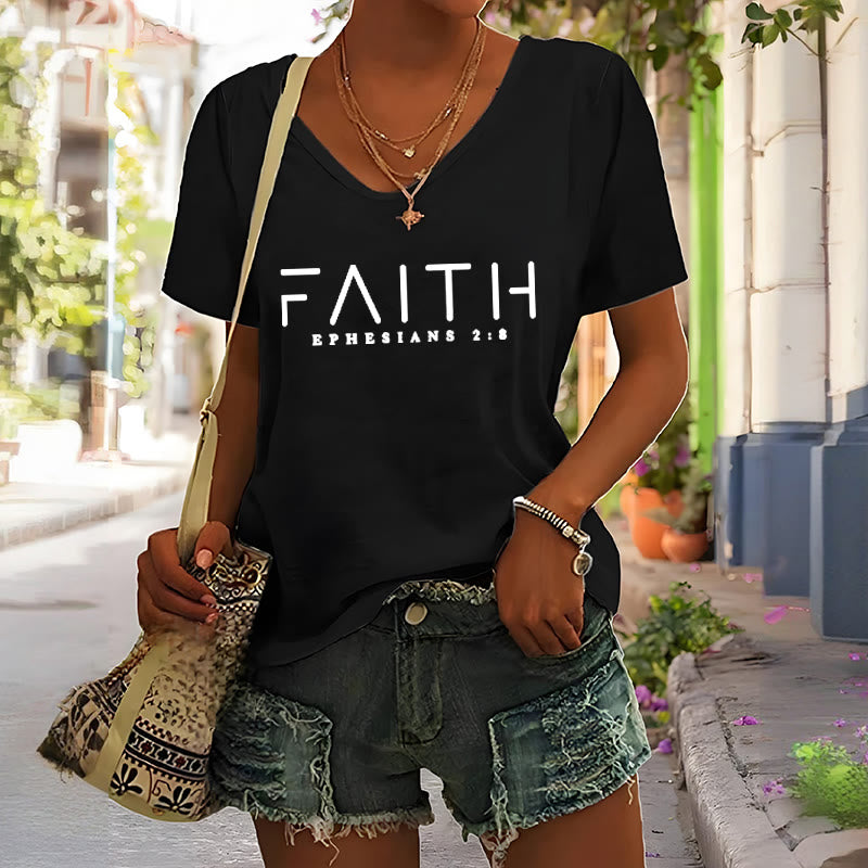 Christianartworkshop Damen-T-Shirt mit V-Ausschnitt und Glaubensaufdruck - image 5