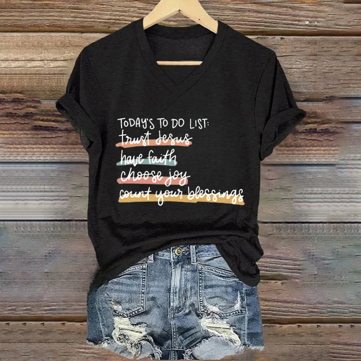 Christianartworkshop T-Shirt mit V-Ausschnitt, Motiv: „Today's To-Do List Trust Jesus Have Faith Choose Joy“ - Schwarz - 4XL - image 4