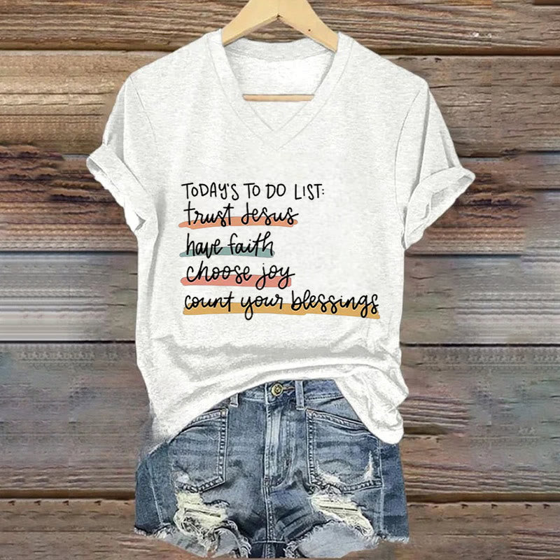 Christianartworkshop T-Shirt mit V-Ausschnitt, Motiv: „Today's To-Do List Trust Jesus Have Faith Choose Joy“ - Weiß - 4XL - image 6
