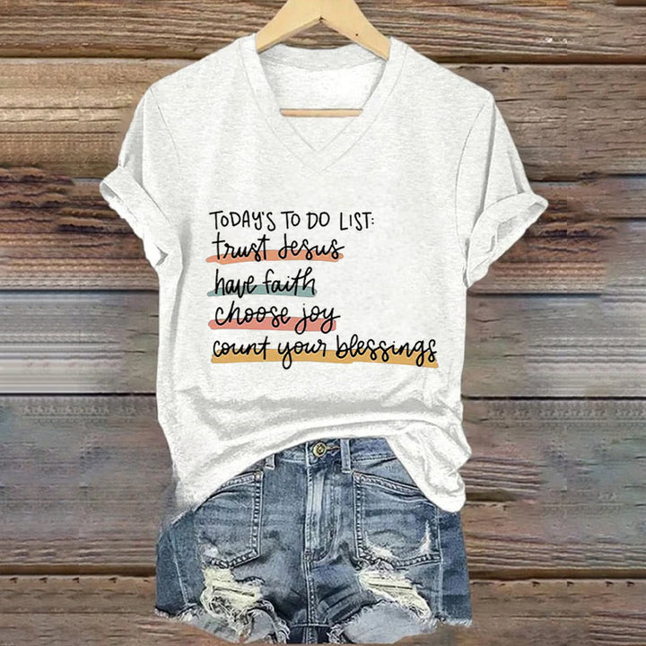 Christianartworkshop T-Shirt mit V-Ausschnitt, Motiv: „Today's To-Do List Trust Jesus Have Faith Choose Joy“ - Weiß - 4XL - image 6
