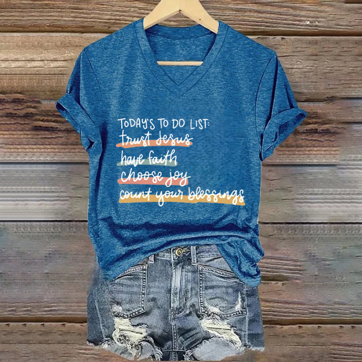 Christianartworkshop T-Shirt mit V-Ausschnitt, Motiv: „Today's To-Do List Trust Jesus Have Faith Choose Joy“ - Blau - 4XL - image 8