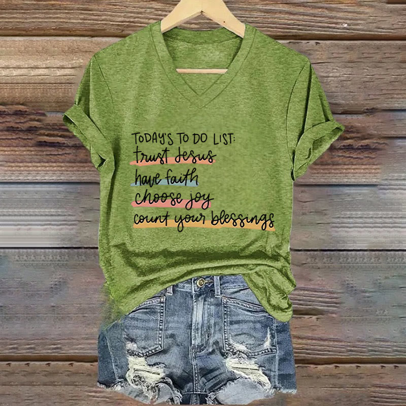 Christianartworkshop T-Shirt mit V-Ausschnitt, Motiv: „Today's To-Do List Trust Jesus Have Faith Choose Joy“ - Grün - 4XL - image 1
