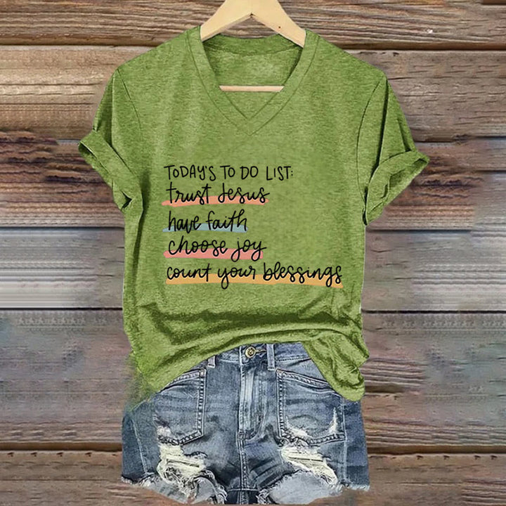 Christianartworkshop T-Shirt mit V-Ausschnitt, Motiv: „Today's To-Do List Trust Jesus Have Faith Choose Joy“ - Grün - 4XL - image 1