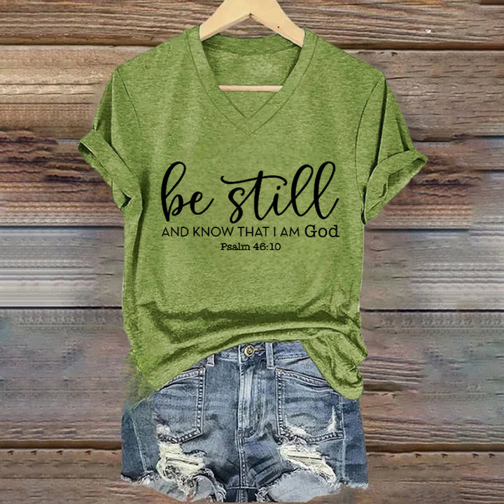 Christianartworkshop Damen T-Shirt mit V-Ausschnitt, Be Still And Know That I Am God - Grün - 4XL - image 8