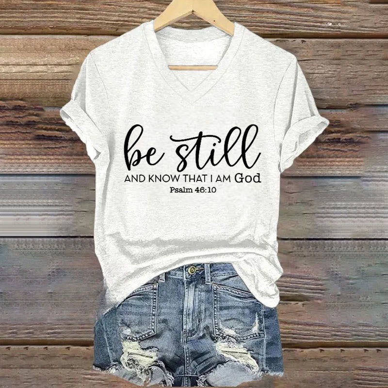 Christianartworkshop Damen T-Shirt mit V-Ausschnitt, Be Still And Know That I Am God - Weiß - 4XL - image 6