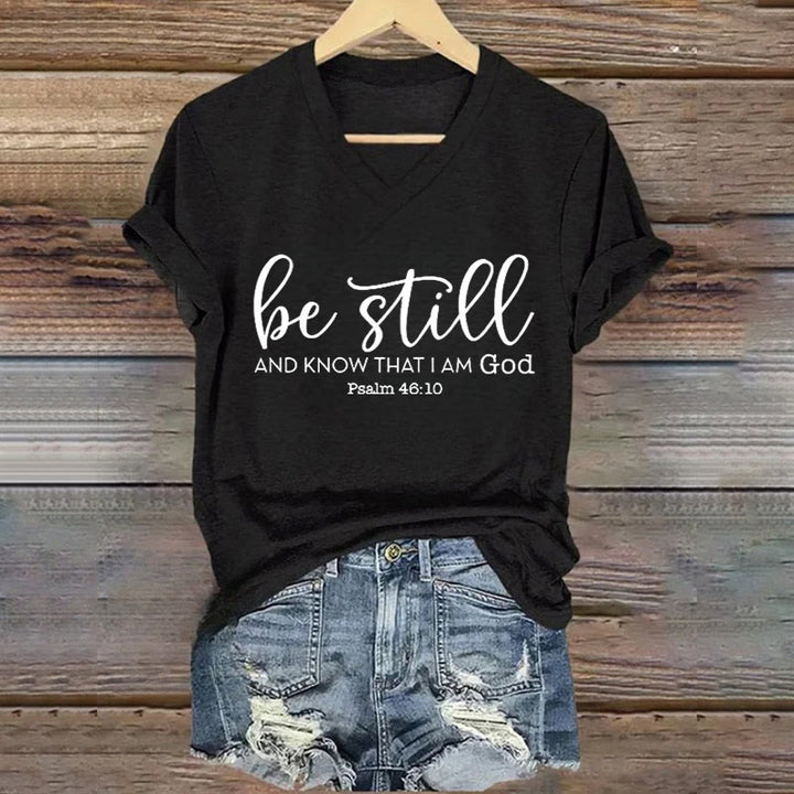 Christianartworkshop Damen T-Shirt mit V-Ausschnitt, Be Still And Know That I Am God - Schwarz - 4XL - image 4