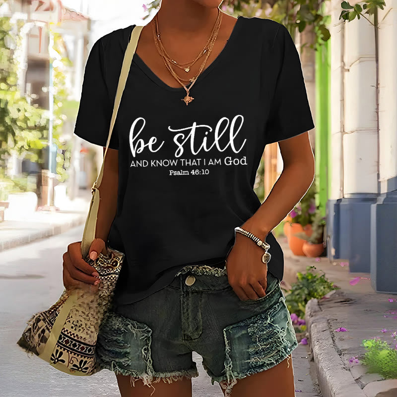 Christianartworkshop Damen T-Shirt mit V-Ausschnitt, Be Still And Know That I Am God - image 5