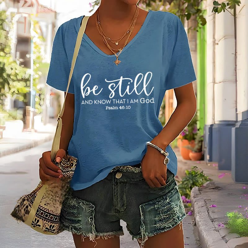 Christianartworkshop Damen T-Shirt mit V-Ausschnitt, Be Still And Know That I Am God - image 2