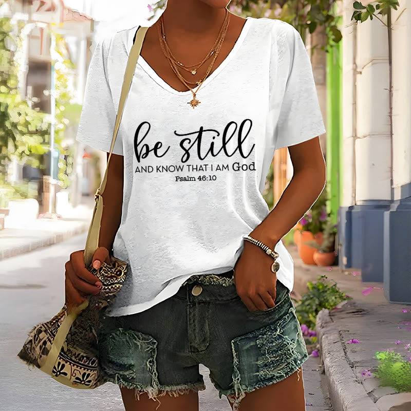 Christianartworkshop Damen T-Shirt mit V-Ausschnitt, Be Still And Know That I Am God - image 7