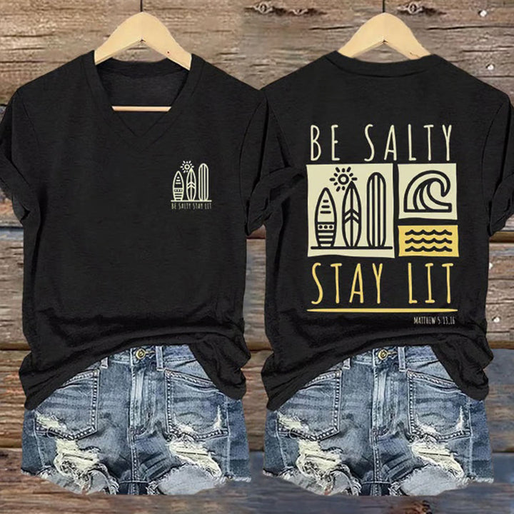 Christianartworkshop Damen-T-Shirt mit V-Ausschnitt und Aufdruck „Be Salty Stay Lit“ - Schwarz - 4XL - image 3