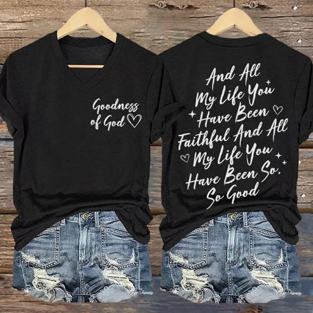 Christianartworkshop Damen T-Shirt mit V-Ausschnitt, Motiv „I Will Sing Of The Goodness Of God“ - Schwarz - 4XL - image 1