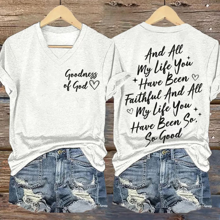 Christianartworkshop Damen T-Shirt mit V-Ausschnitt, Motiv „I Will Sing Of The Goodness Of God“ - Weiß - 4XL - image 3