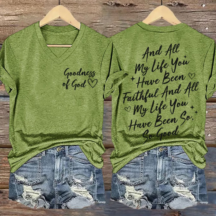 Christianartworkshop Damen T-Shirt mit V-Ausschnitt, Motiv „I Will Sing Of The Goodness Of God“ - Grün - 4XL - image 4