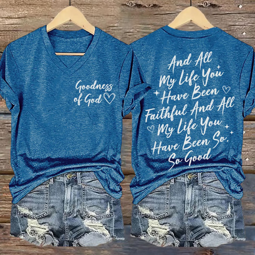 Christianartworkshop Damen T-Shirt mit V-Ausschnitt, Motiv „I Will Sing Of The Goodness Of God“ - Blau - 4XL - image 5