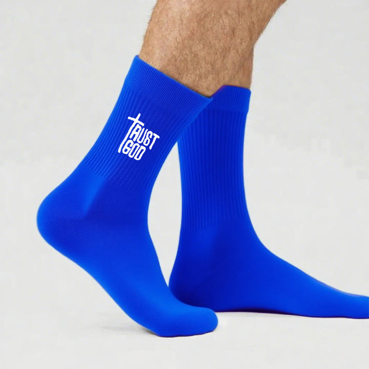 Christianartworkshop Trust God Cross-Design Faith Crew Socken: Gehen Sie mutig mit Christus - Blau - Herren (EU 40–44/US 7,5–11) - image 13