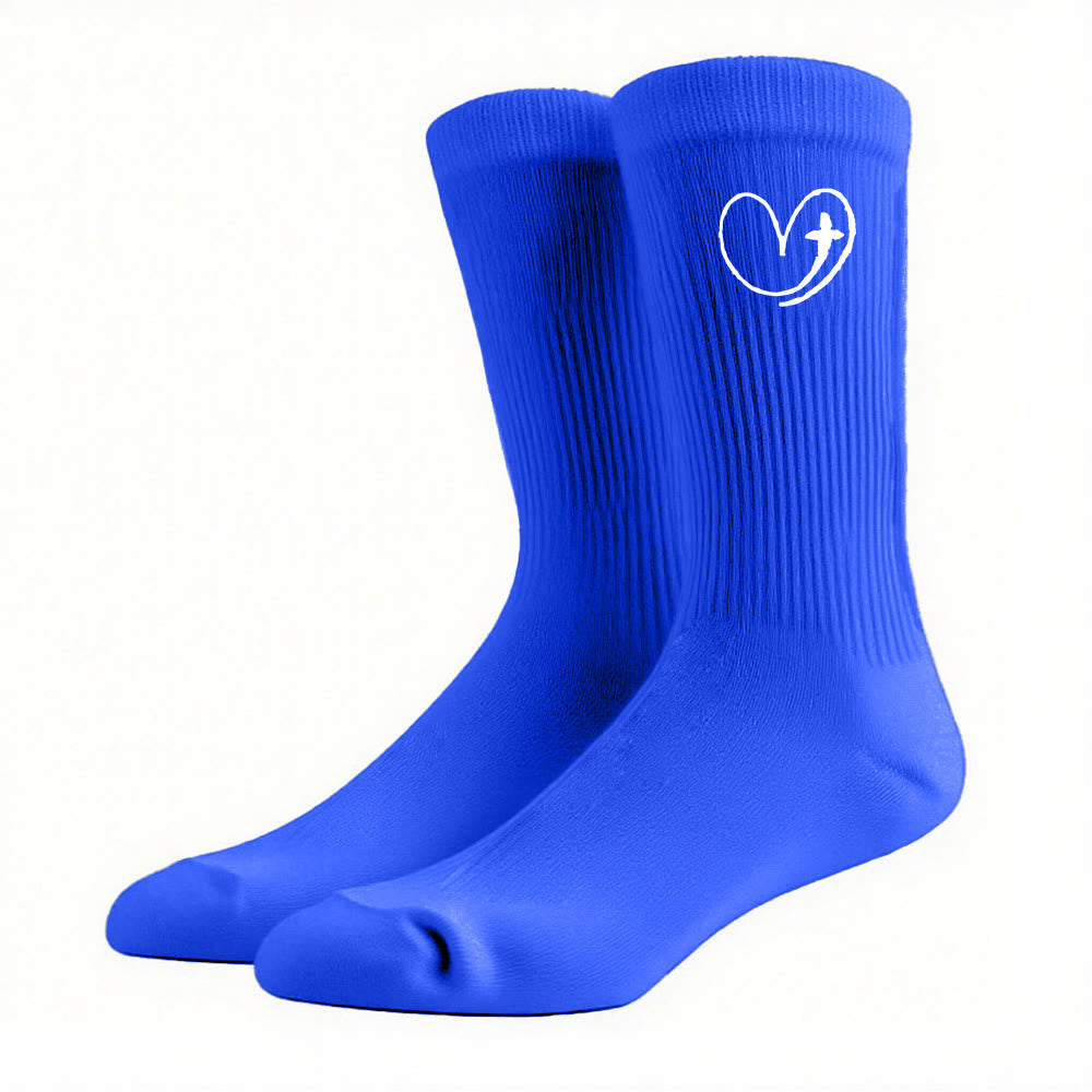 Christianartworkshop Glaubensinspirierte Herz- und Kreuzsocken: Eine sanfte Erinnerung an Gottes Liebe - Blau - Damen (EU 36–39/US 8,5–9) - image 14