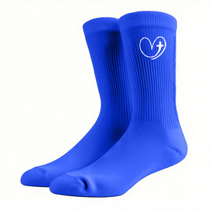 Christianartworkshop Glaubensinspirierte Herz- und Kreuzsocken: Eine sanfte Erinnerung an Gottes Liebe - Blau - Damen (EU 36–39/US 8,5–9) - image 14