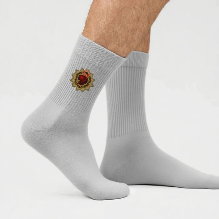 Christianartworkshop Socken „Göttliche Liebe, Heiliges Herz Jesu“: „Walk in Devotion“ - Grau - Herren (EU 40–44/US 7,5–11) - image 11