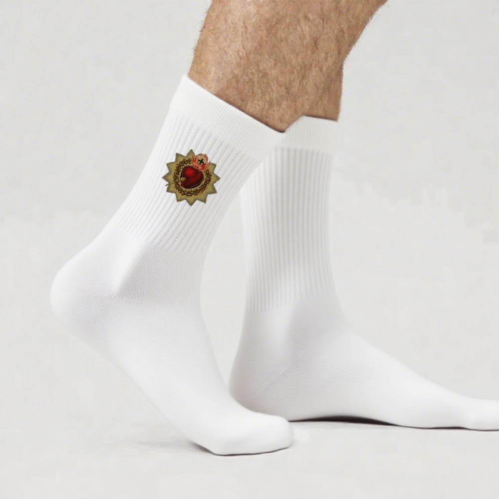 Christianartworkshop Socken „Göttliche Liebe, Heiliges Herz Jesu“: „Walk in Devotion“ - Weiß - Herren (EU 40–44/US 7,5–11) - image 7