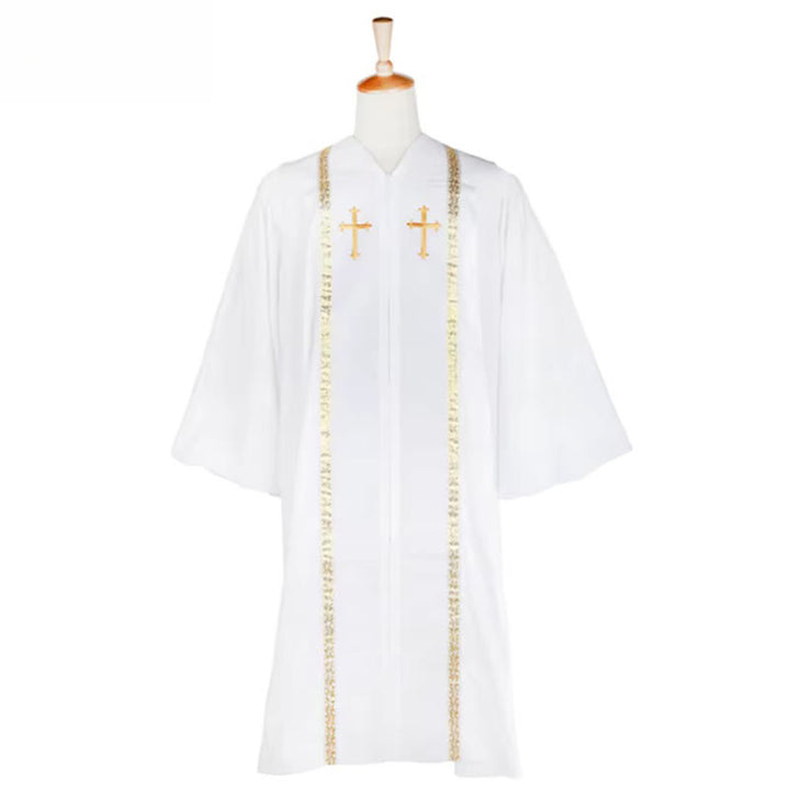 Christianartworkshop Traditionelle mehrfarbige Kirchenrobe für Geistliche mit goldenem Kreuz und dekorativem - 3XL - Weiß - image 7