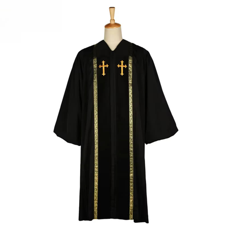 Christianartworkshop Traditionelle mehrfarbige Kirchenrobe für Geistliche mit goldenem Kreuz und dekorativem - 3XL - Schwarz - image 8
