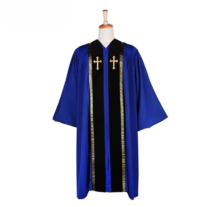 Christianartworkshop Traditionelle mehrfarbige Kirchenrobe für Geistliche mit goldenem Kreuz und dekorativem - 3XL - Blau - image 6