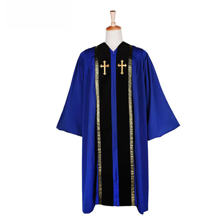 Christianartworkshop Traditionelle mehrfarbige Kirchenrobe für Geistliche mit goldenem Kreuz und dekorativem - 3XL - Blau - image 6