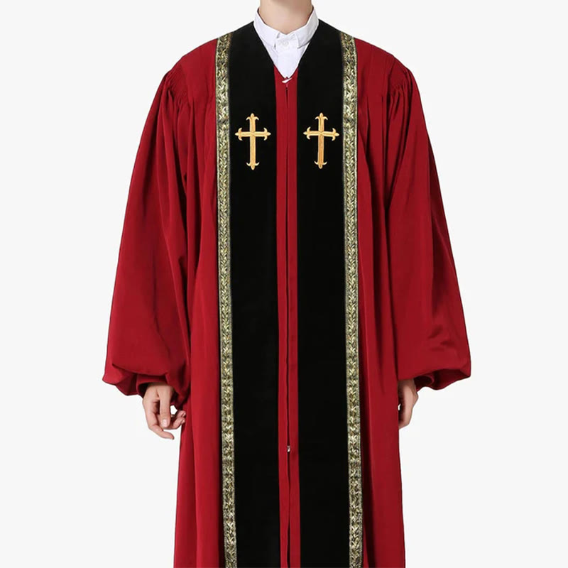 Christianartworkshop Traditionelle mehrfarbige Kirchenrobe für Geistliche mit goldenem Kreuz und dekorativem - 3XL - Rot - image 1