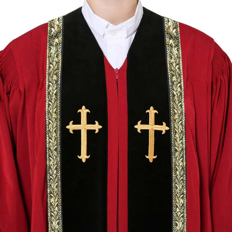 Christianartworkshop Traditionelle mehrfarbige Kirchenrobe für Geistliche mit goldenem Kreuz und dekorativem - image 3